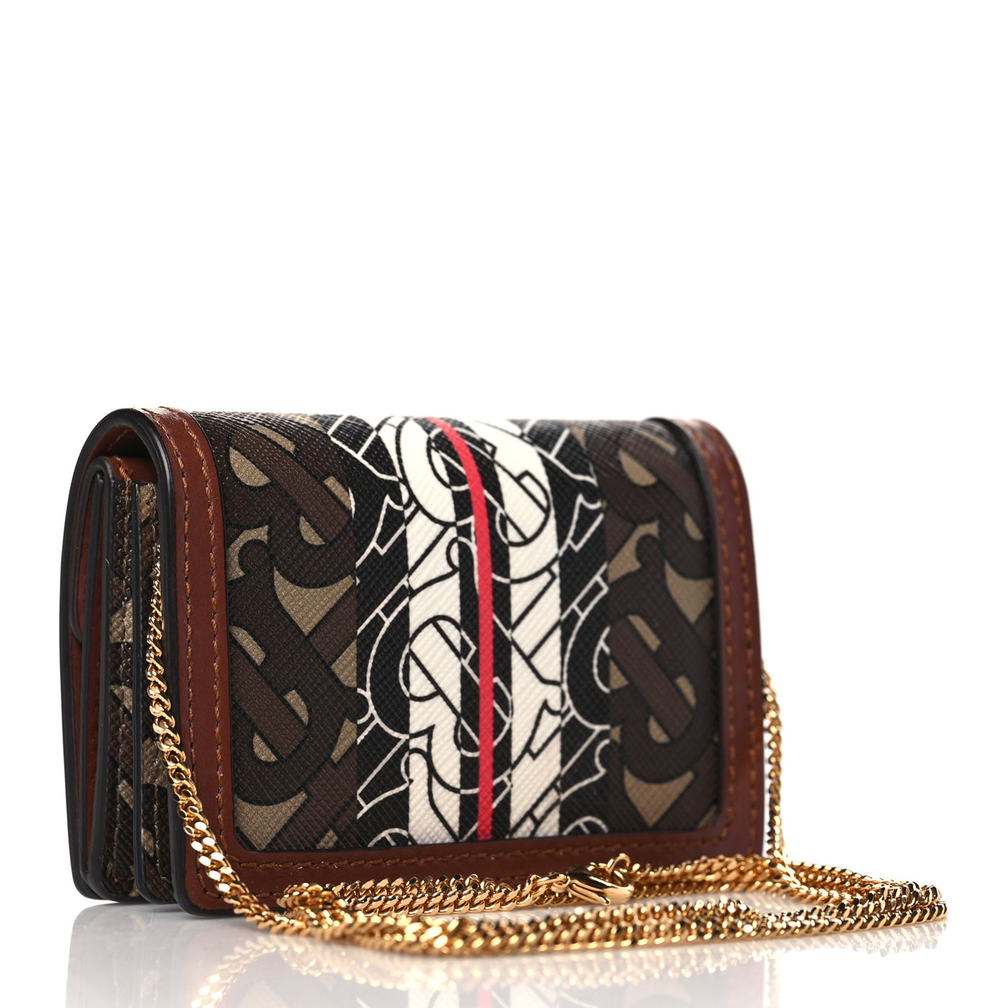 E-Canvas Monogram Stripe Jessie Chain Card Case Bridle Brown