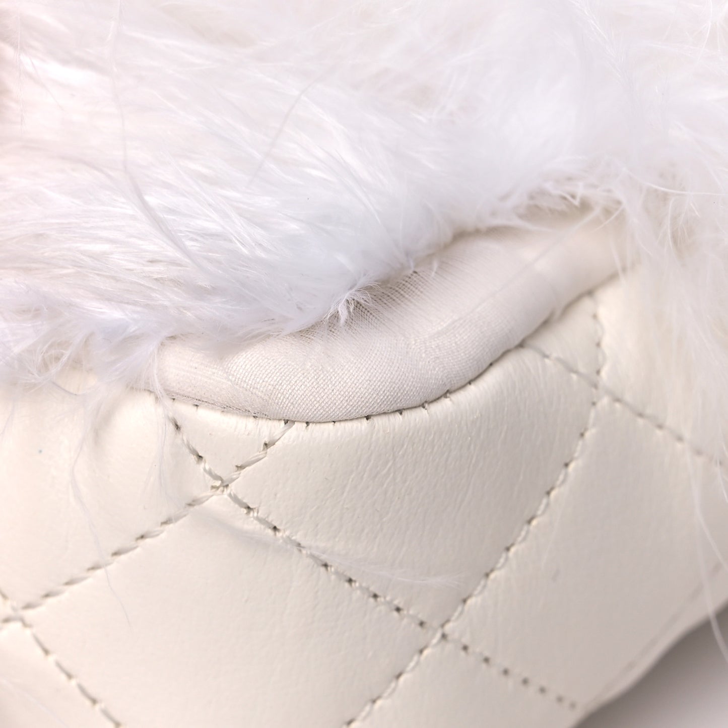 Feathers Lambskin Quilted Flap White
