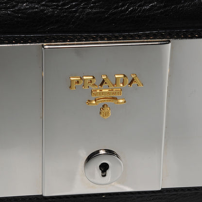 Prada Glace Calf Mirror Zippers Bowler Black 4 of 9