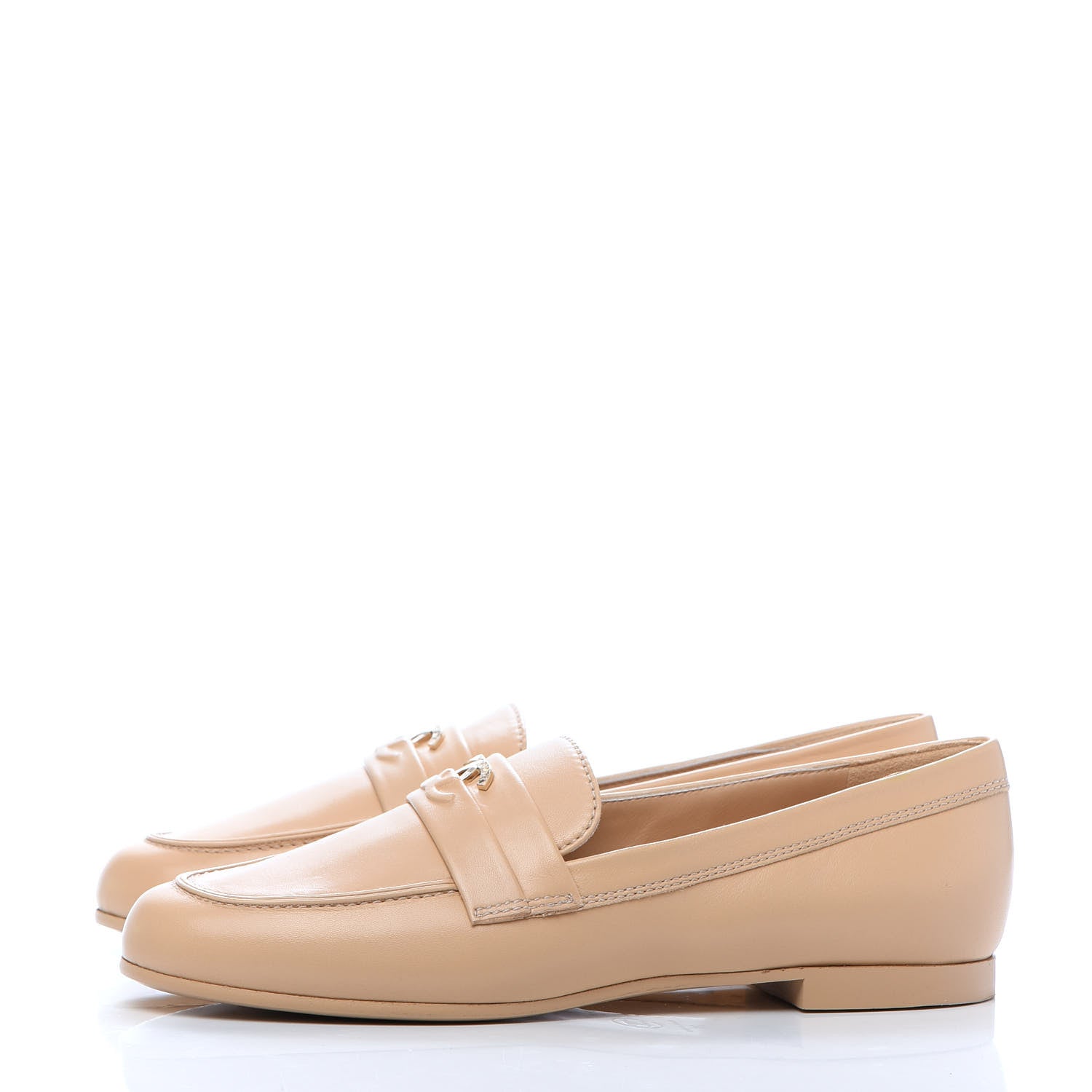 Chanel Lambskin CC Loafers 38 Beige 3 of 8