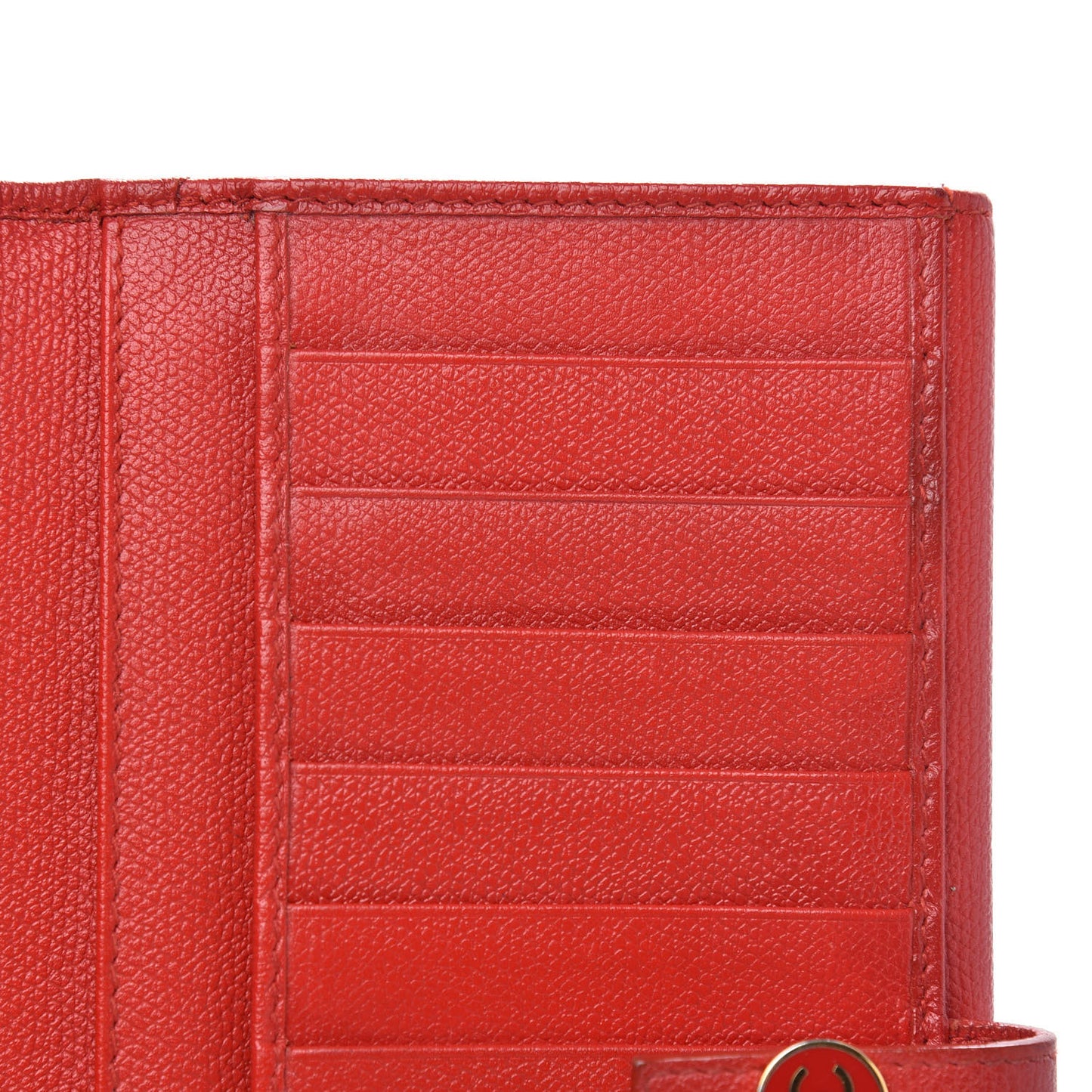 Grained Calfskin CC Button Long Wallet Red