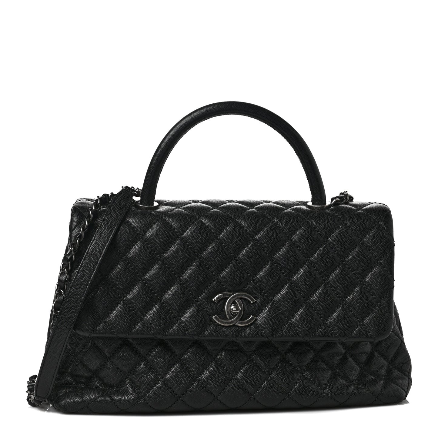 Caviar Quilted Medium Coco Handle Flap Black