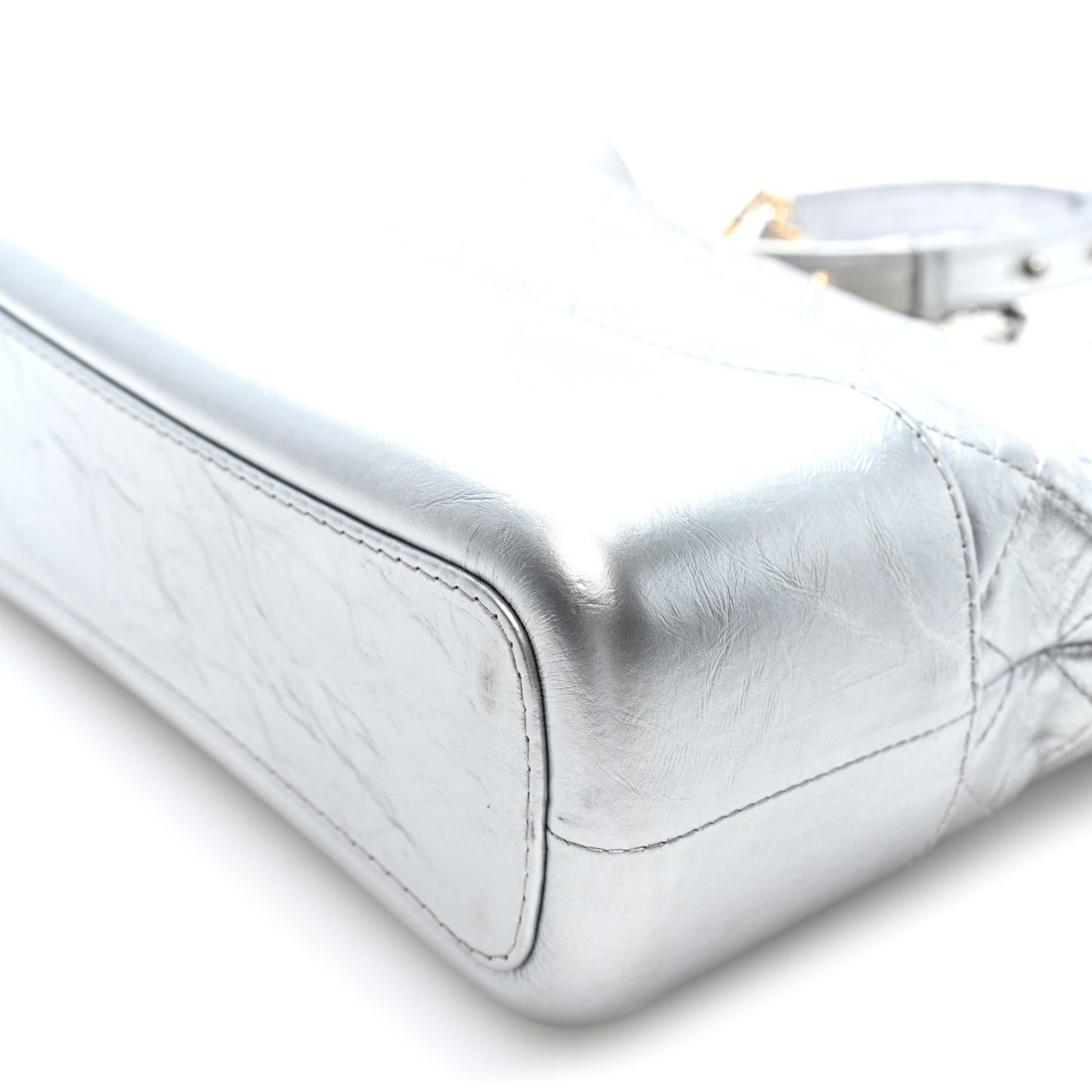 Metallic Aged Calfskin Quilted Medium Gabrielle Silver