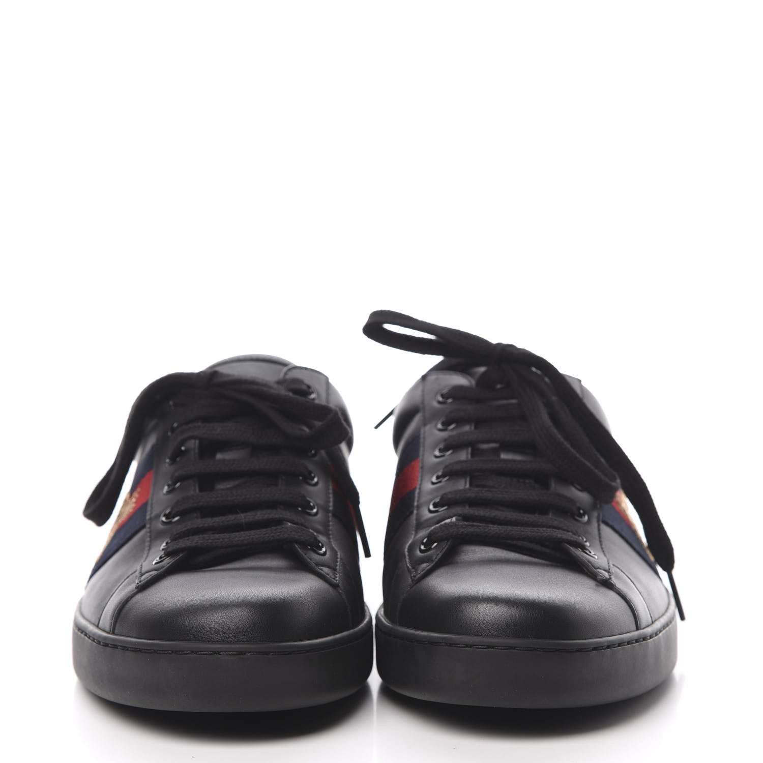 Gucci Calfskin Ayers Web Bee Embroidered Mens Ace Sneakers 9.5 Black 2 of 8