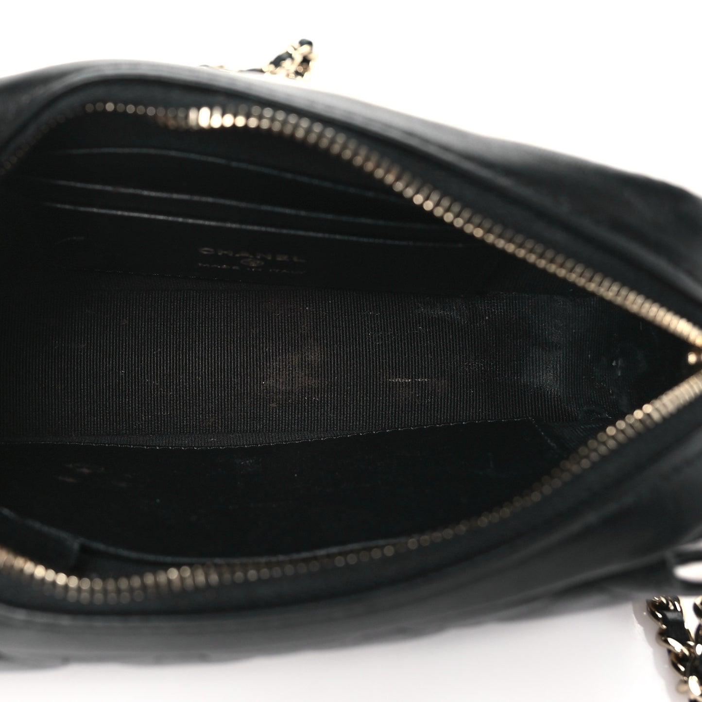 Lambskin Resin Quilted Chain Camera Bag Black White