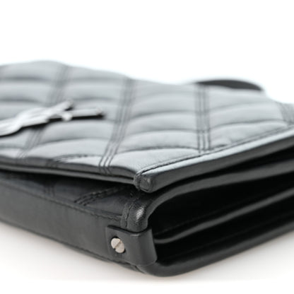 Saint Laurent Lambskin Diamond Quilted Becky Chain Wallet Black 9 of 10