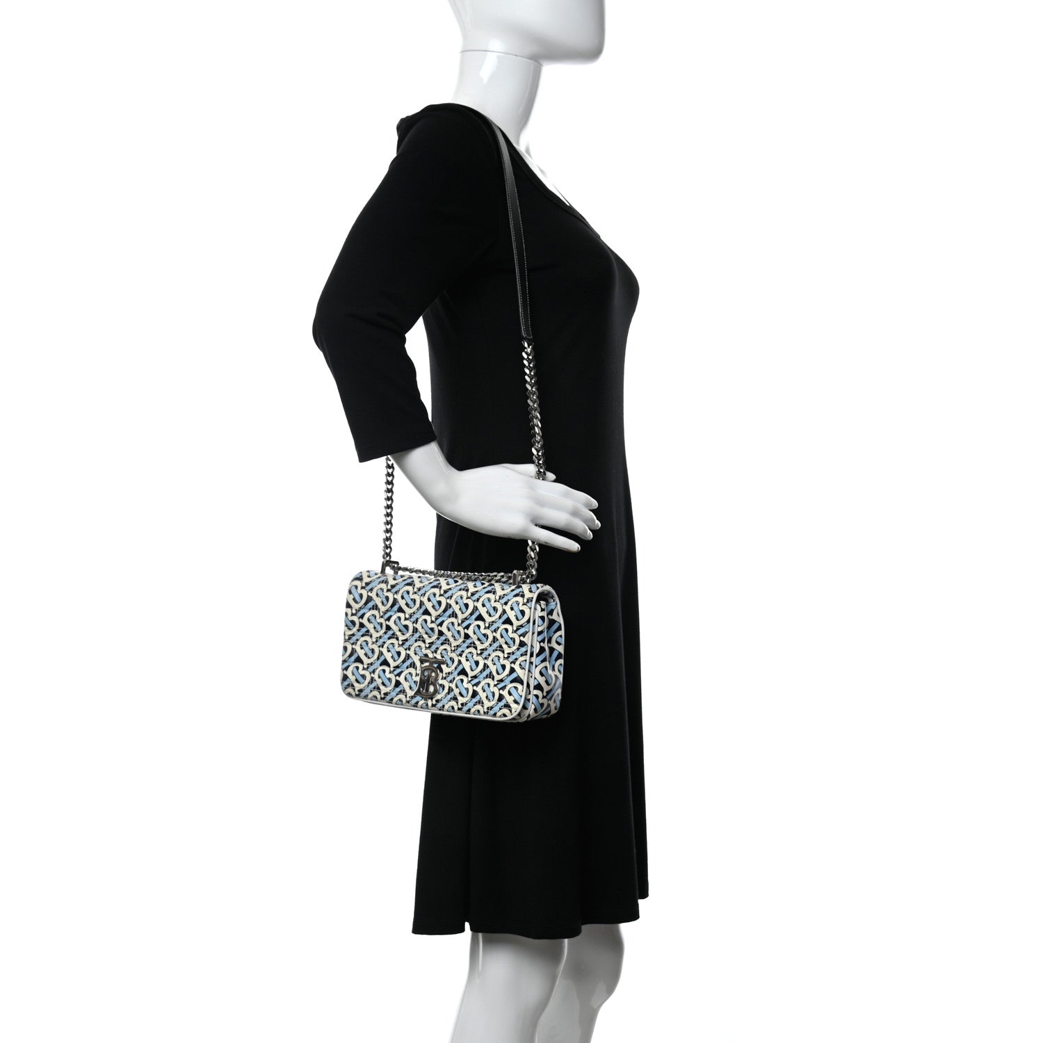 Burberry Lambskin Quilted Monogram TB Print Small Lola Bag Cobalt Black 2 of 9