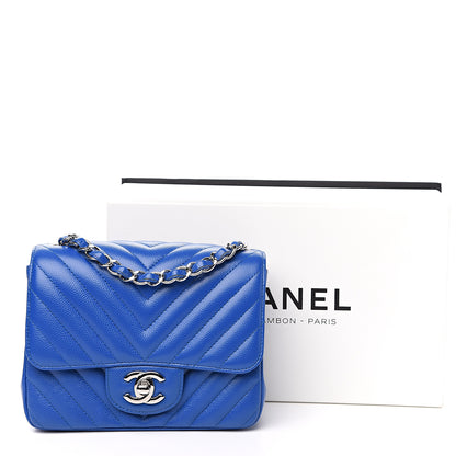 Chanel Caviar Chevron Quilted Mini Square Flap Blue 9 of 9