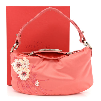 Valentino Garavani Satin Crystal Sequin Floral Embellished Shoulder Bag Coral 11 of 11