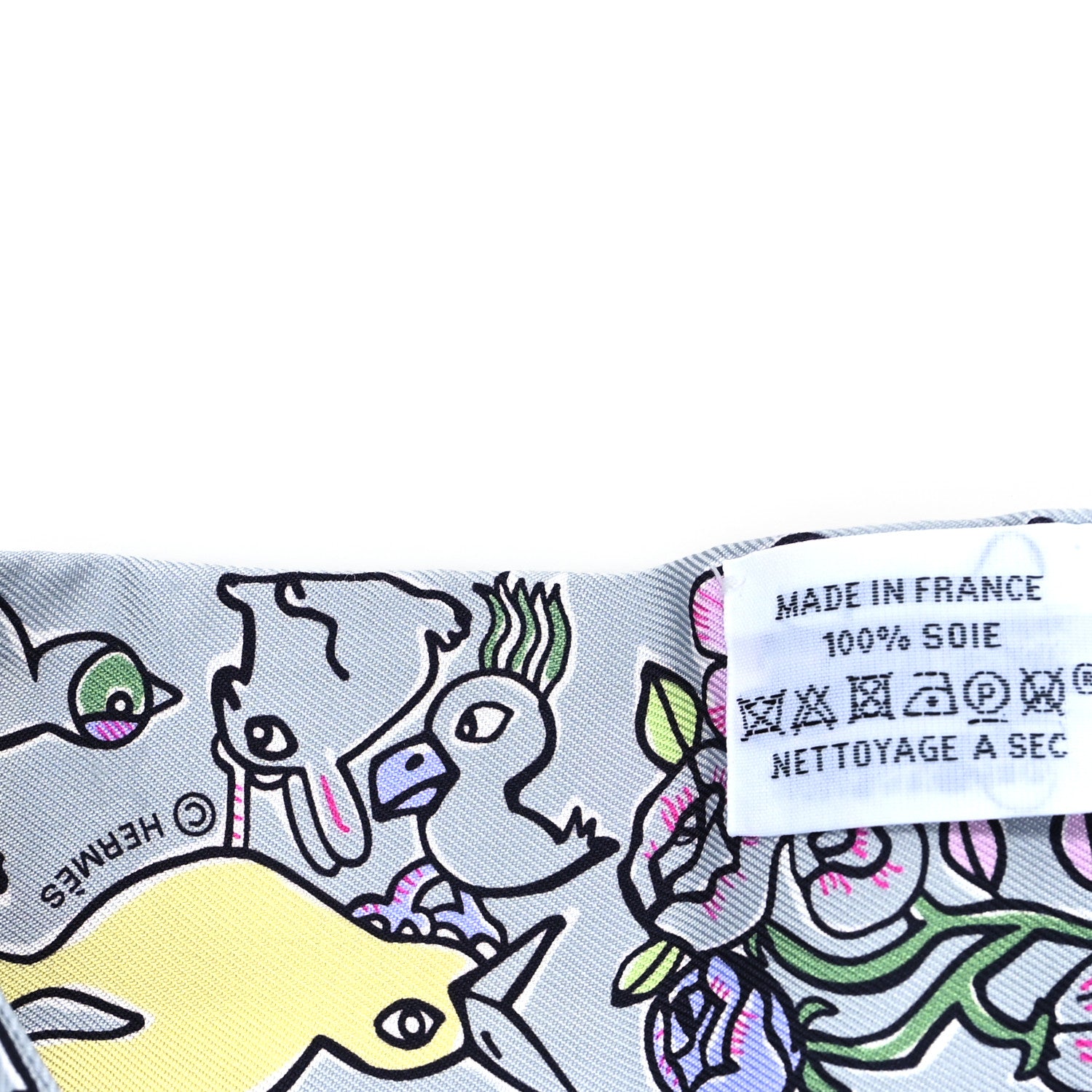 Hermes Silk Mille Et Un Lapins Twilly Gris Perle Rose Jaune 3 of 3