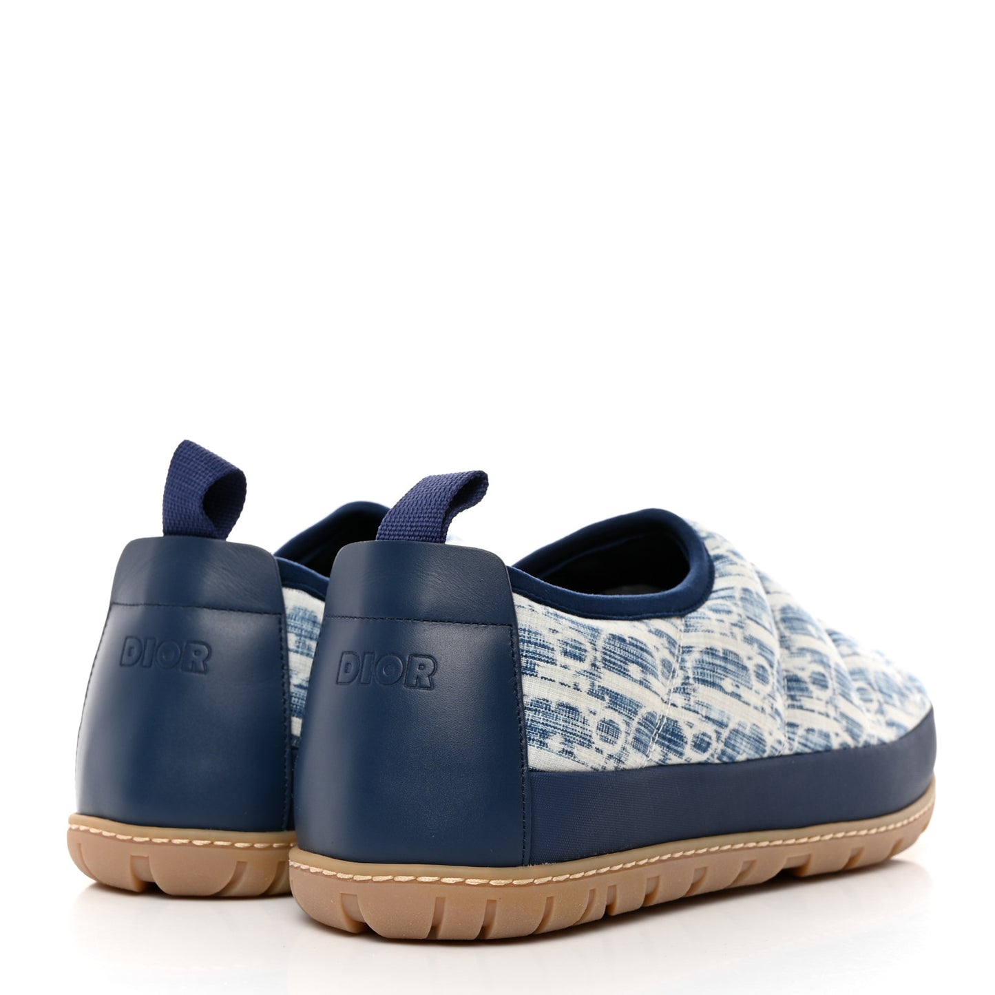 Nylon Oblique Mens Puffy Slippers 42 Blue White