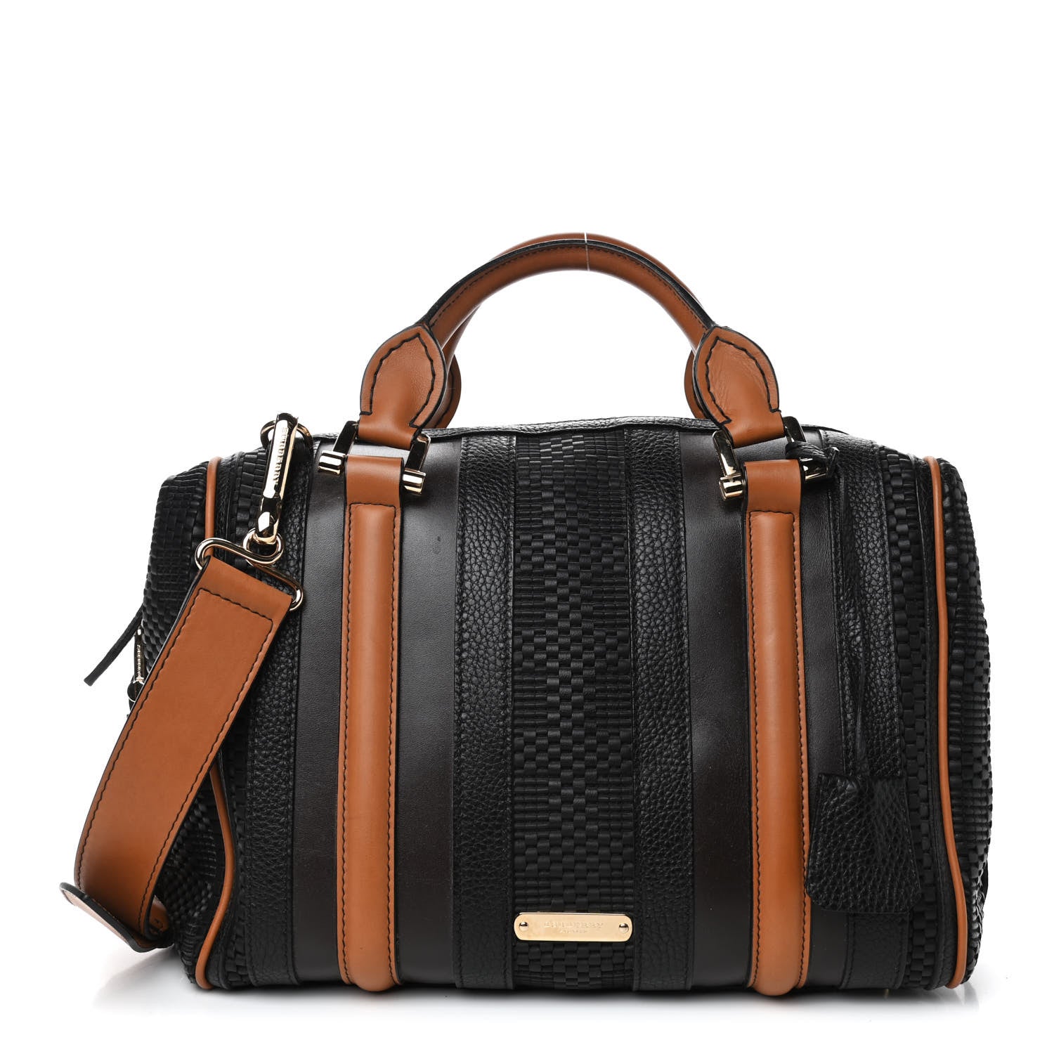 Burberry Calfskin Raffia Prorsum Bowling Black Brown 1 of 4