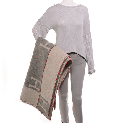 Hermes Wool Cashmere Signature Avalon Blanket Grey 2 of 6