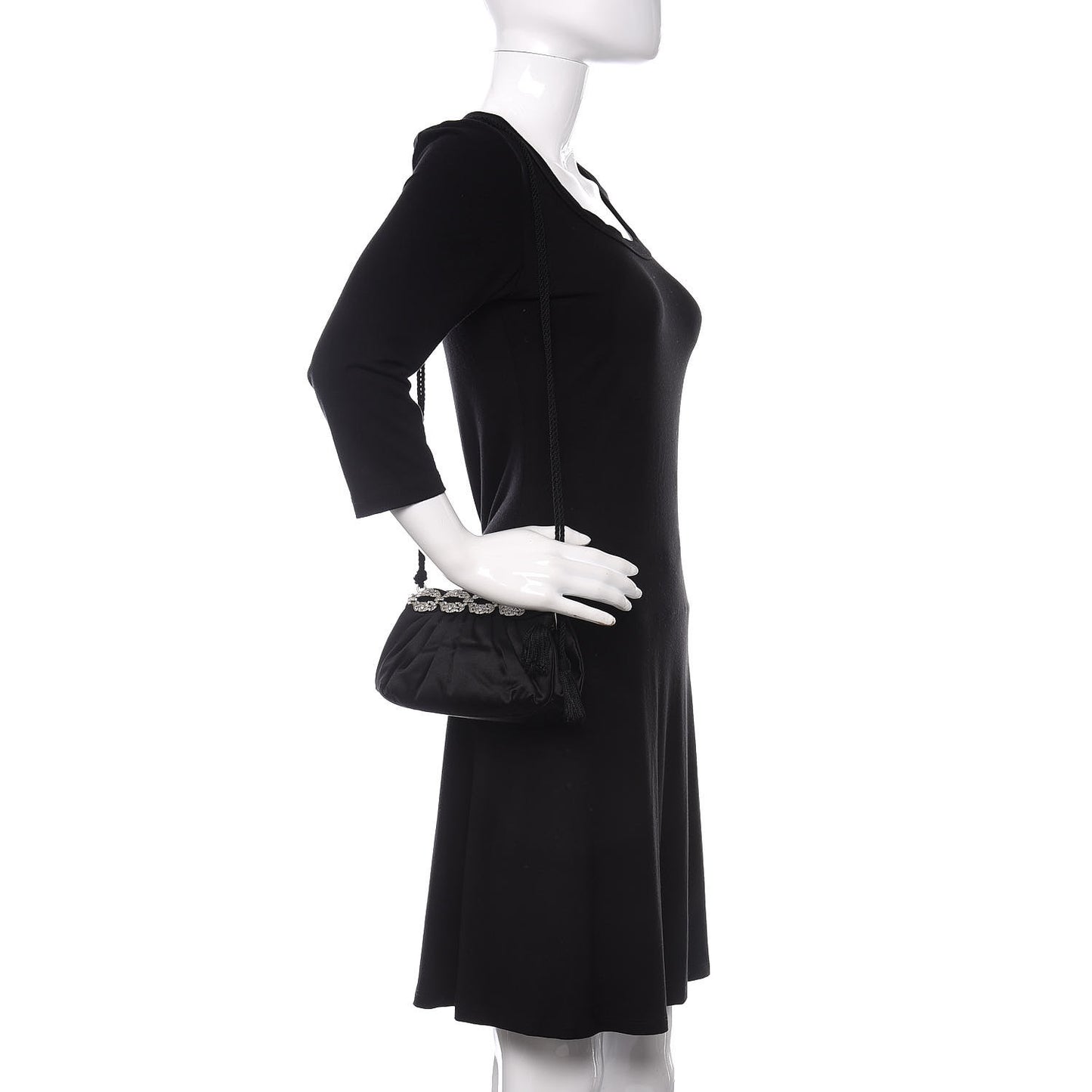 Crystal Satin Pleated Clutch Black