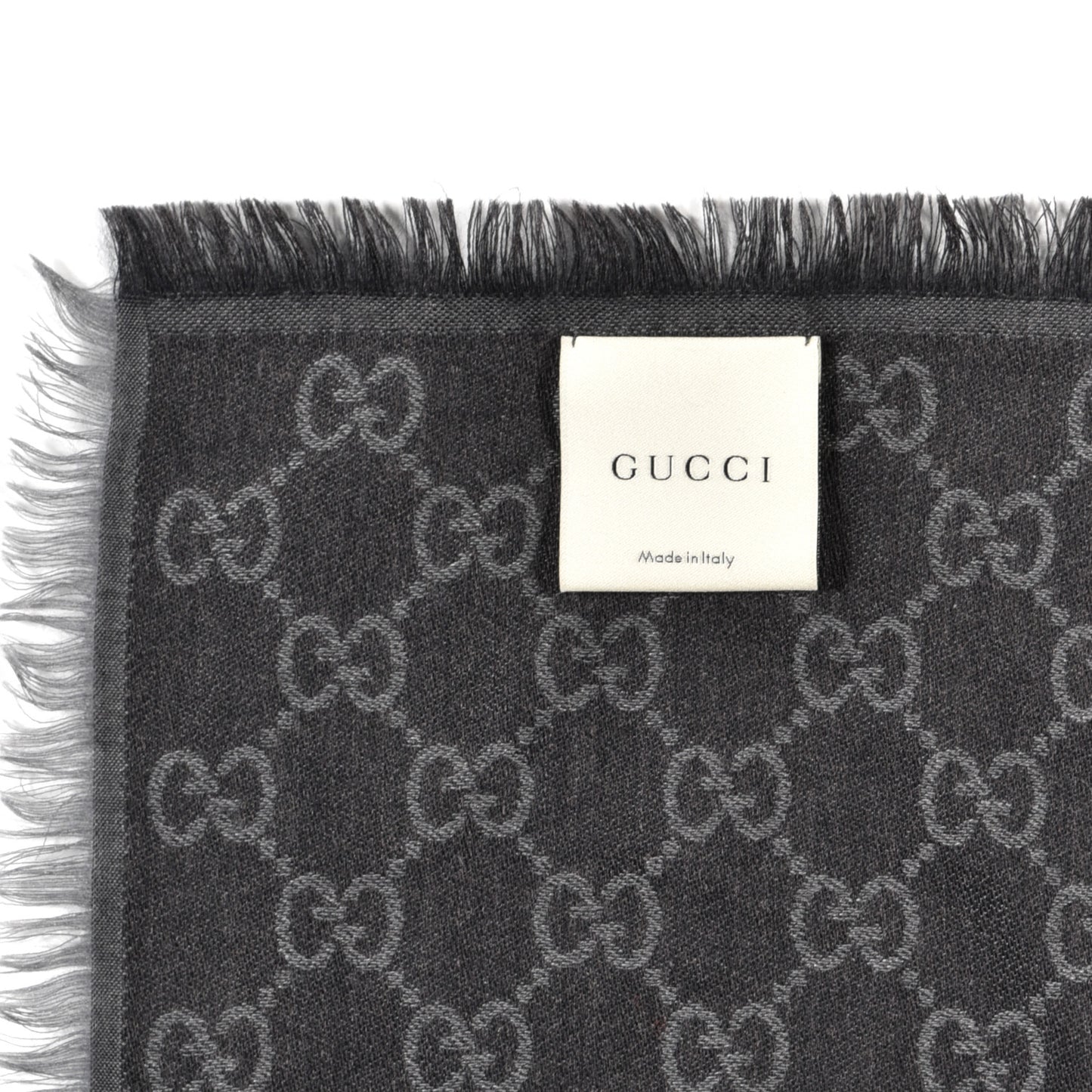 Wool Silk Monogram GGWeb Fringe Shawl Black Medium Grey