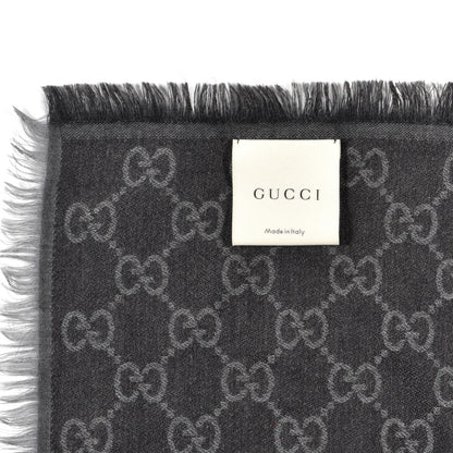 Gucci Wool Silk Monogram GGWeb Fringe Shawl Black Medium Grey 4 of 4