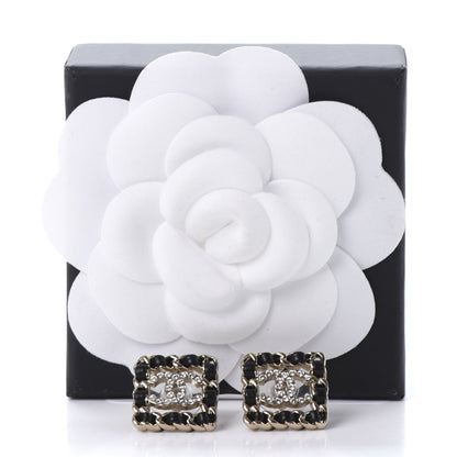 Chanel Crystal Lambskin Chain Sergeant Stud Earrings Black Gold 6 of 6