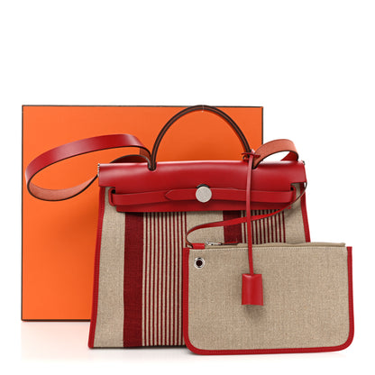 Hermes Vache Hunter Toile H Vibration Herbag Zip 31 PM Bordeaux Ficelle Rouge Piment 13 of 13