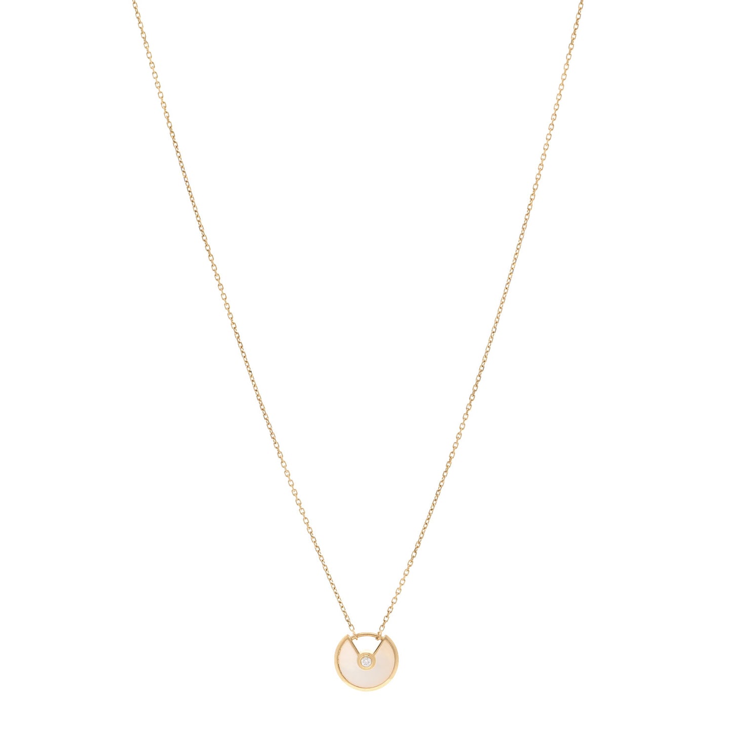 18K Yellow Gold Diamond Mother of Pearl XS Amulette de Cartier Pendant Necklace