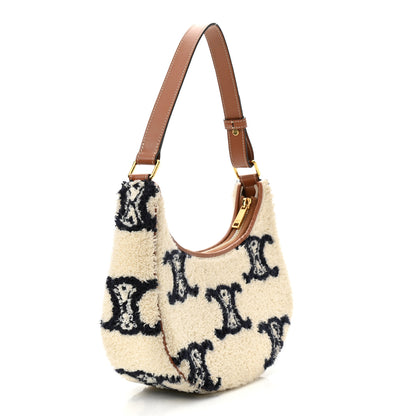 Celine Bouclette Embroidered Ava Triomphe Shoulder Bag Navy Tan 3 of 11