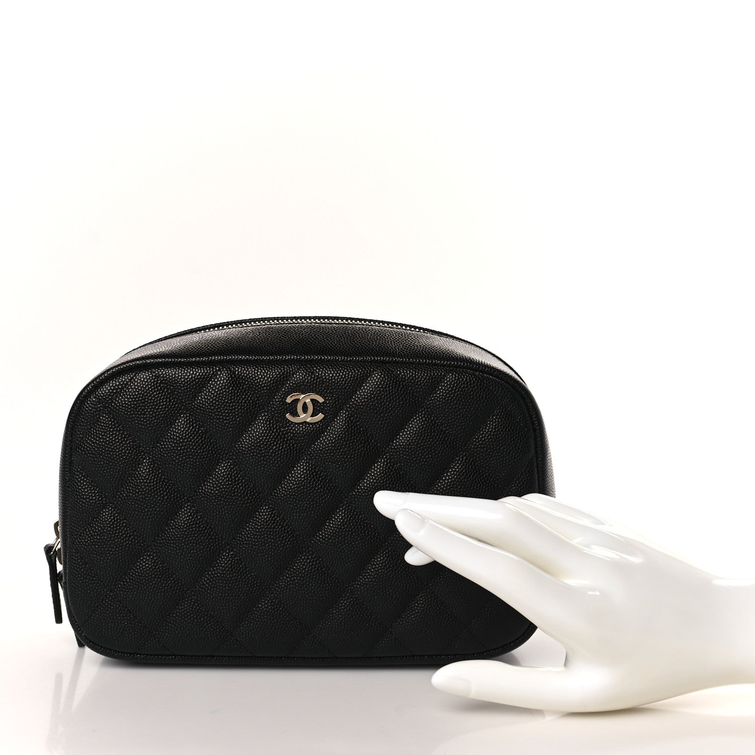 Chanel Caviar Quilted Curvy Pouch Cosmetic Case Black 2 of 10