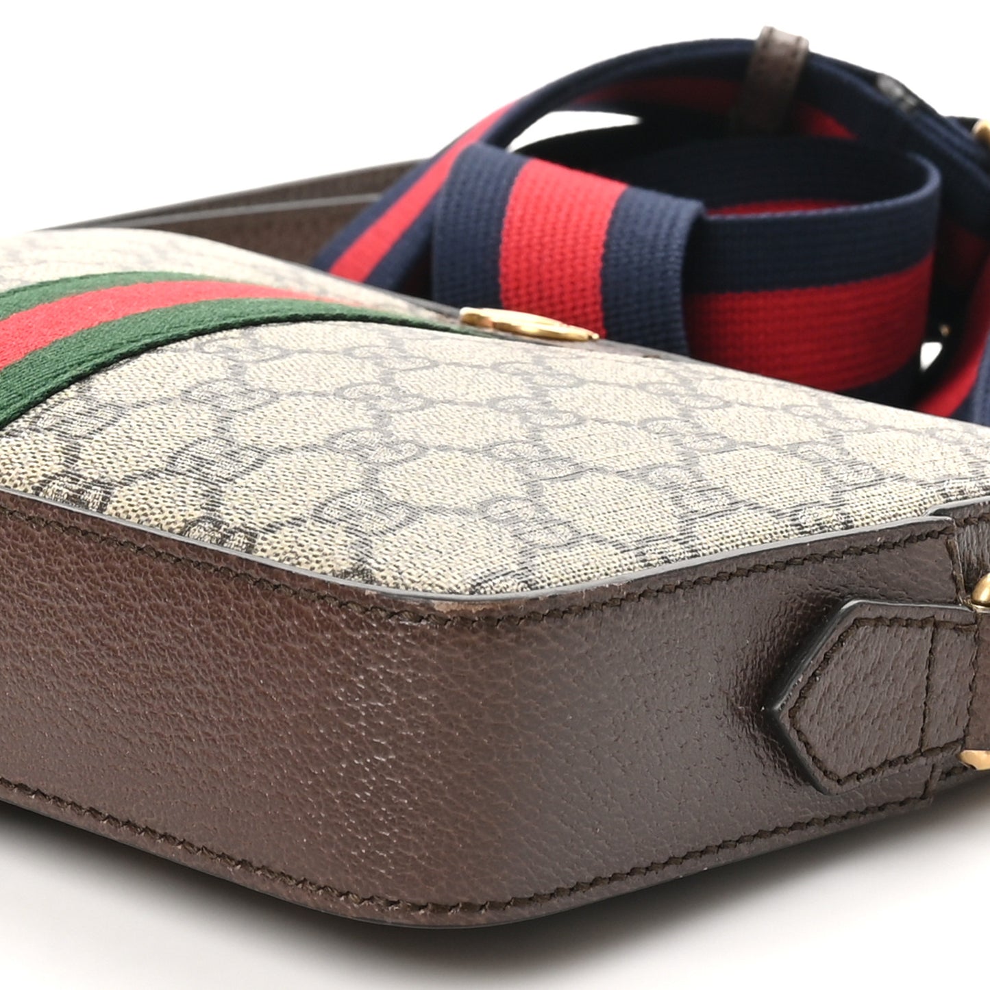 GG Supreme Monogram Textured Dollar Calfskin Web Ophidia Wristlet Shoulder Bag Beige Ebony New Acero