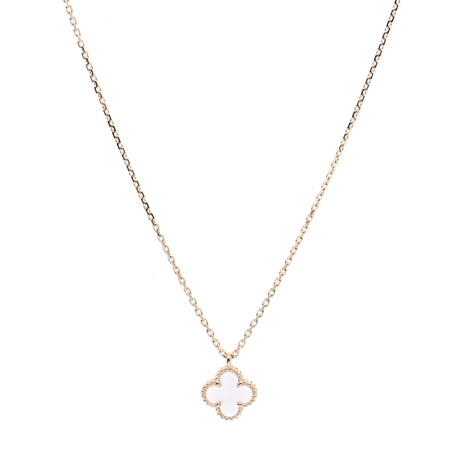 Van Cleef & Arpels 18K Yellow Gold Mother of Pearl Sweet Alhambra Pendant Necklace 1 of 7