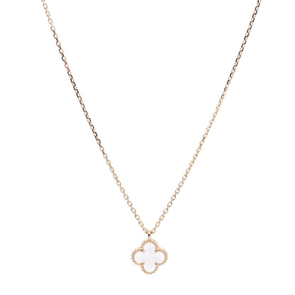 Van Cleef & Arpels 18K Yellow Gold Mother of Pearl Sweet Alhambra Pendant Necklace 1 of 7