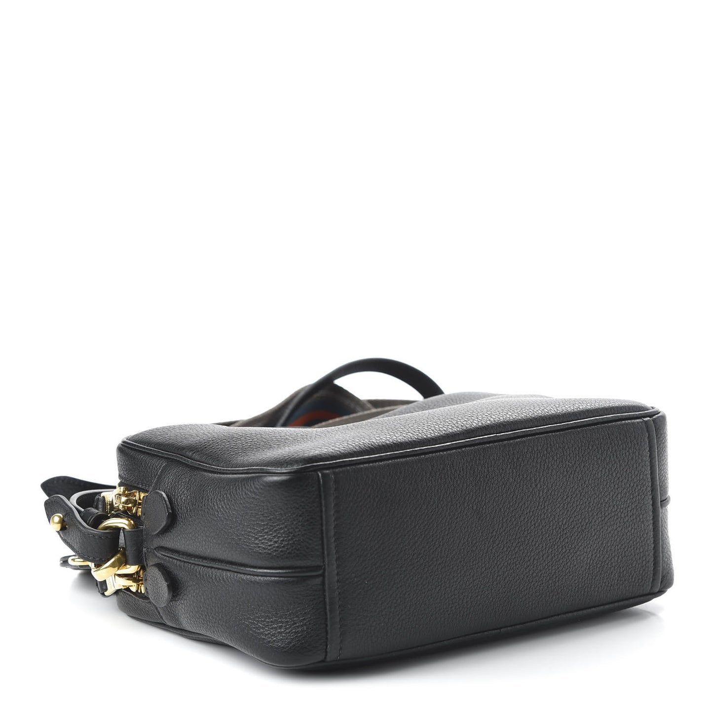 Vitello Daino Medium Double Zip Shoulder Bag Black
