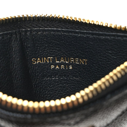 Saint Laurent Grain De Poudre Matelasse Chevron Monogram Fragments Zippered Card Case Black 6 of 8