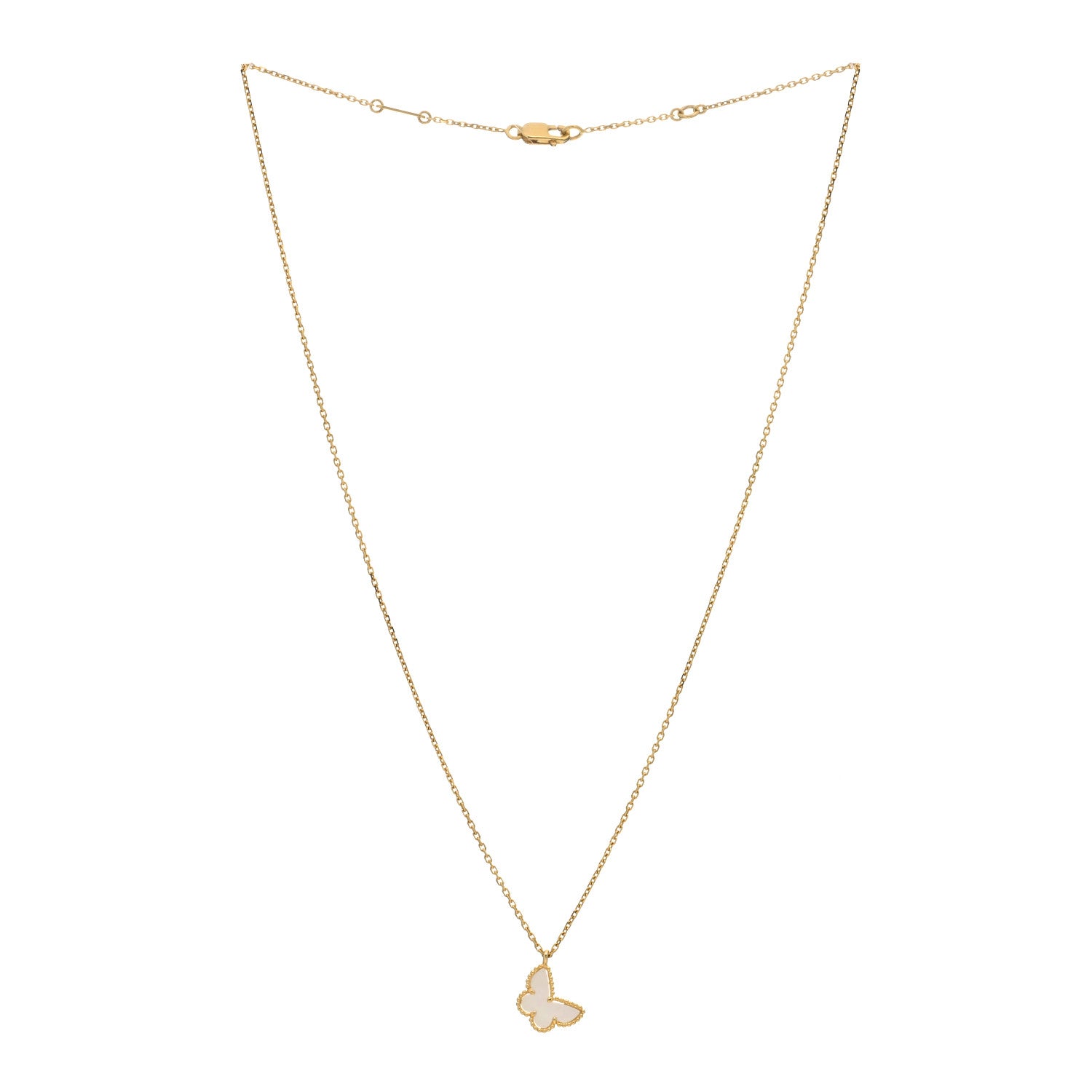 Van Cleef & Arpels 18K Yellow Gold Mother of Pearl Sweet Alhambra Butterfly Pendant Necklace 2 of 3