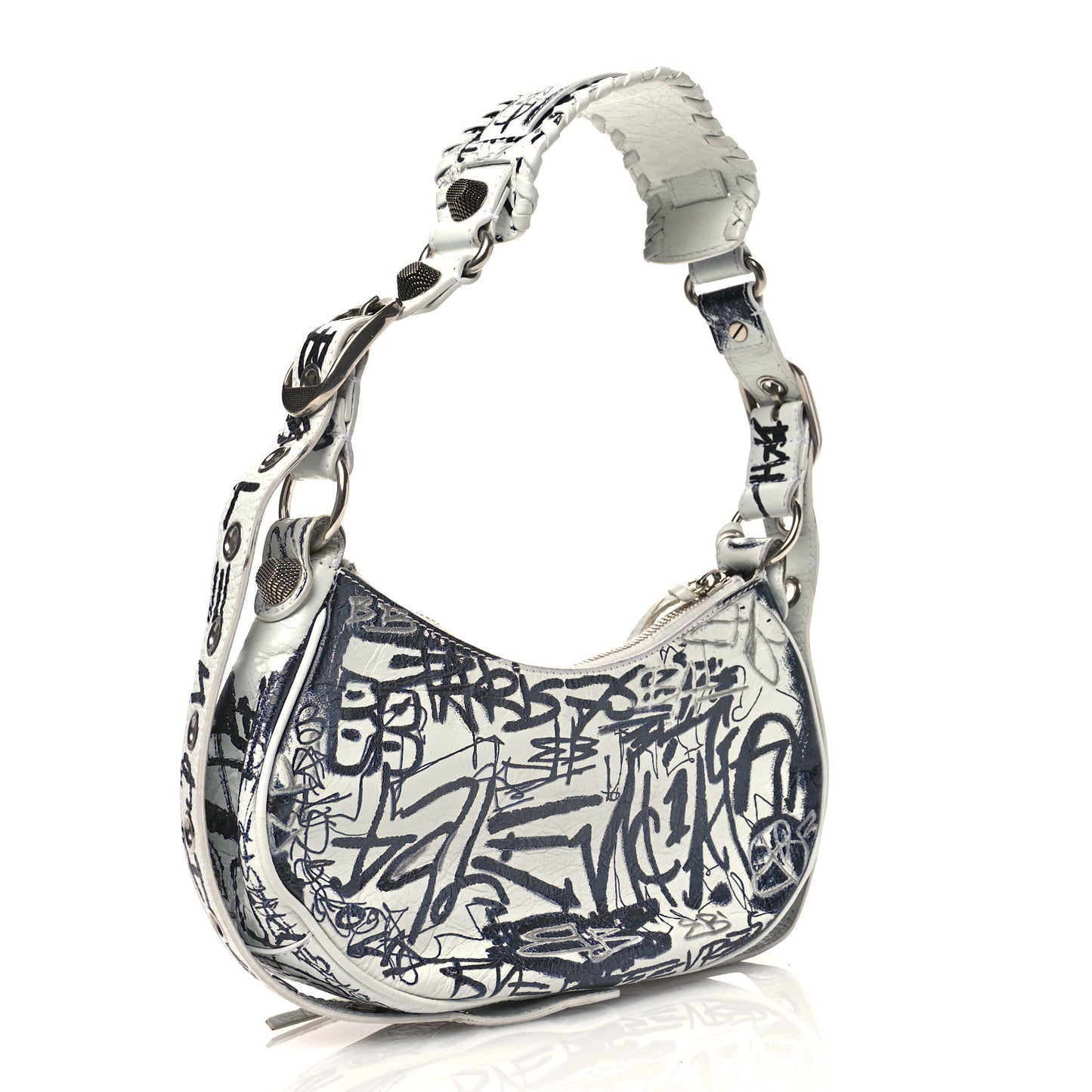 Agneau Arena Graffiti Le Cagole Shoulder Bag XS Black White