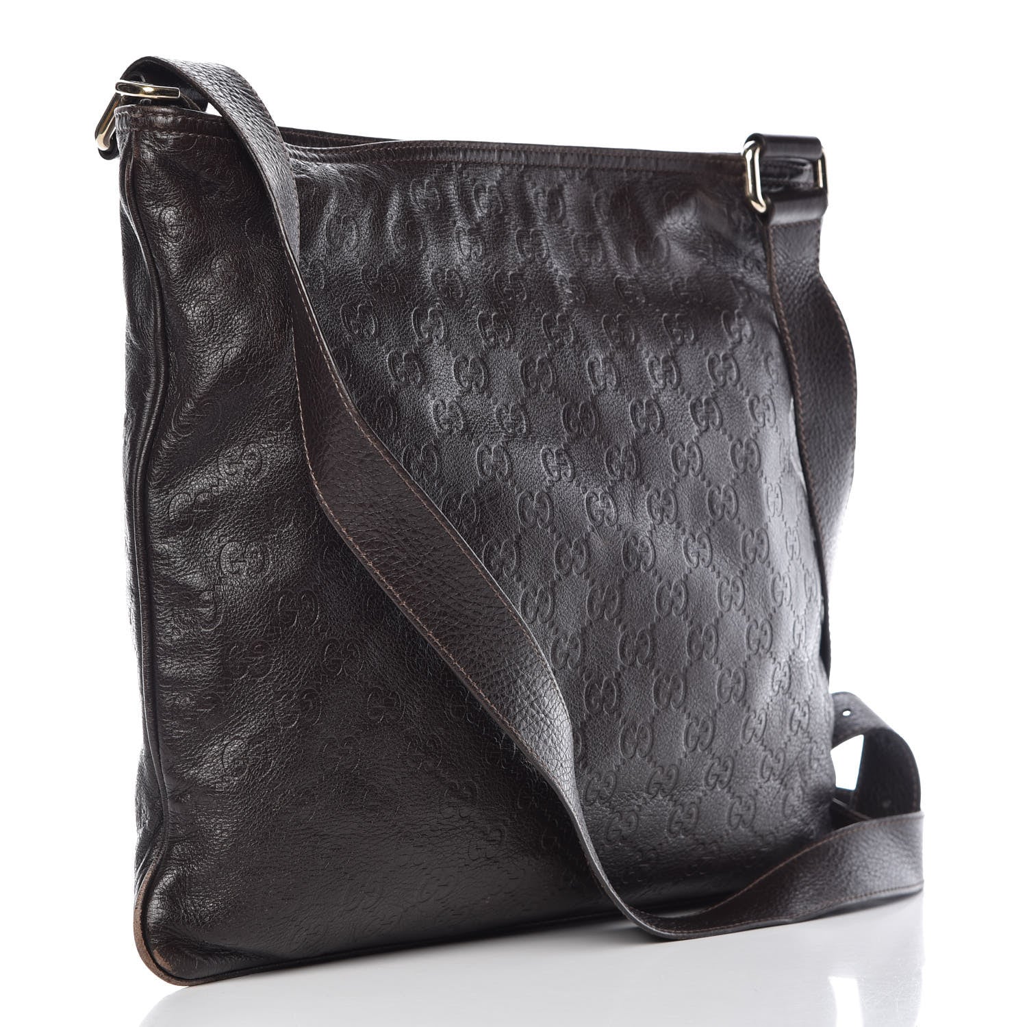 Gucci Guccissima Medium Flat Messenger Bag Dark Brown 3 of 12