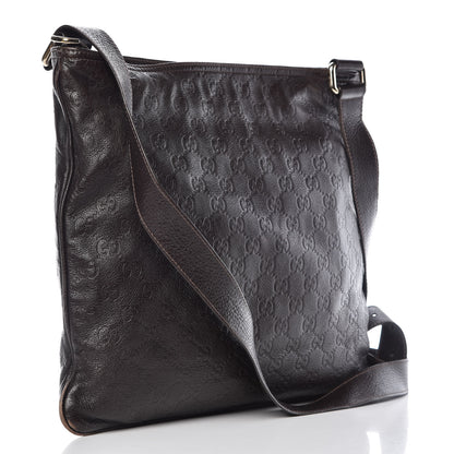 Gucci Guccissima Medium Flat Messenger Bag Dark Brown 3 of 12