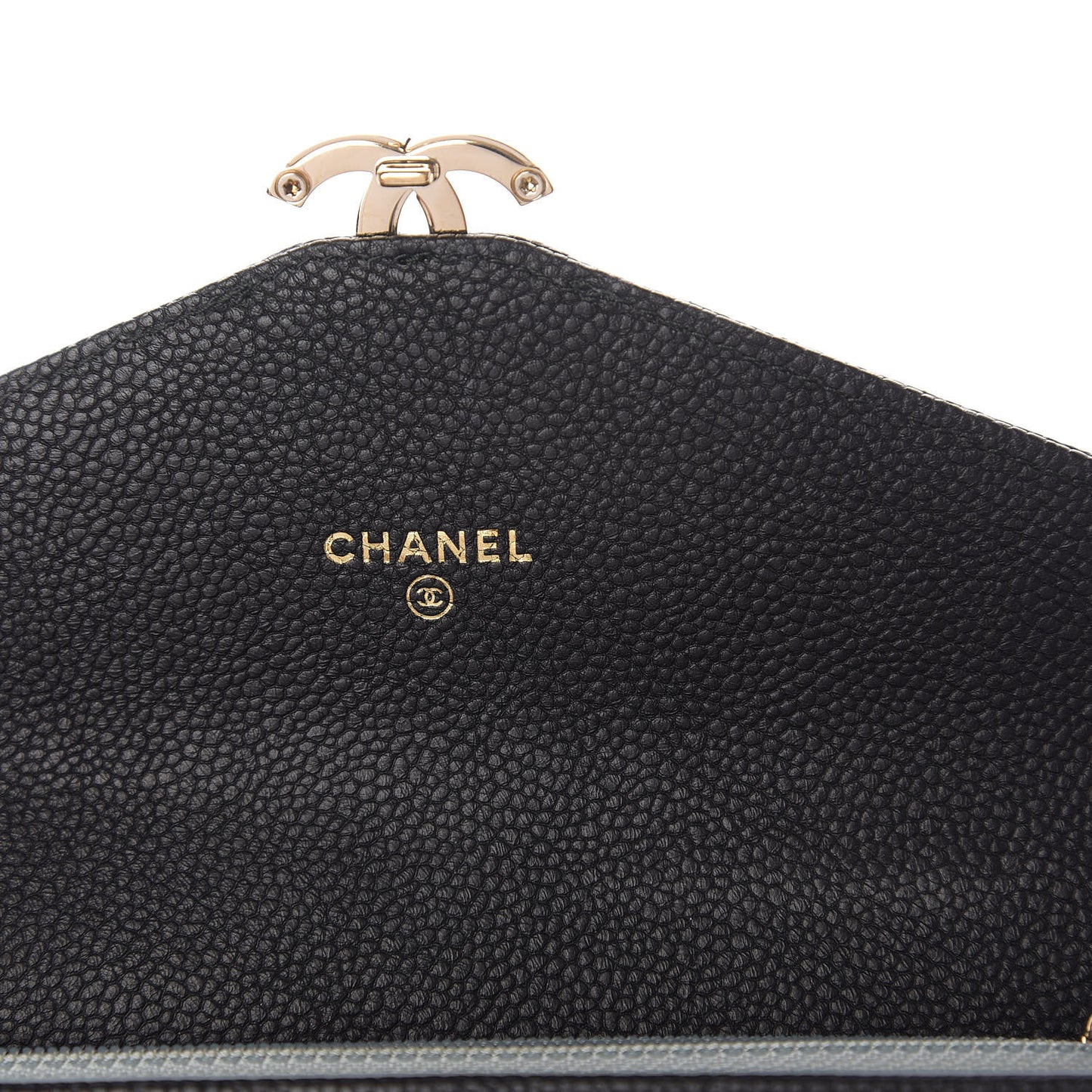 Caviar Quilted CC Box Gusset Flap Wallet Black Navy