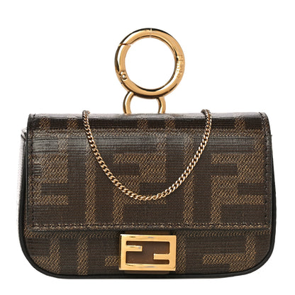 Fendi Glazed Fabric FF 1974 Nano Baguette Charm Mogano Panna 1 of 10