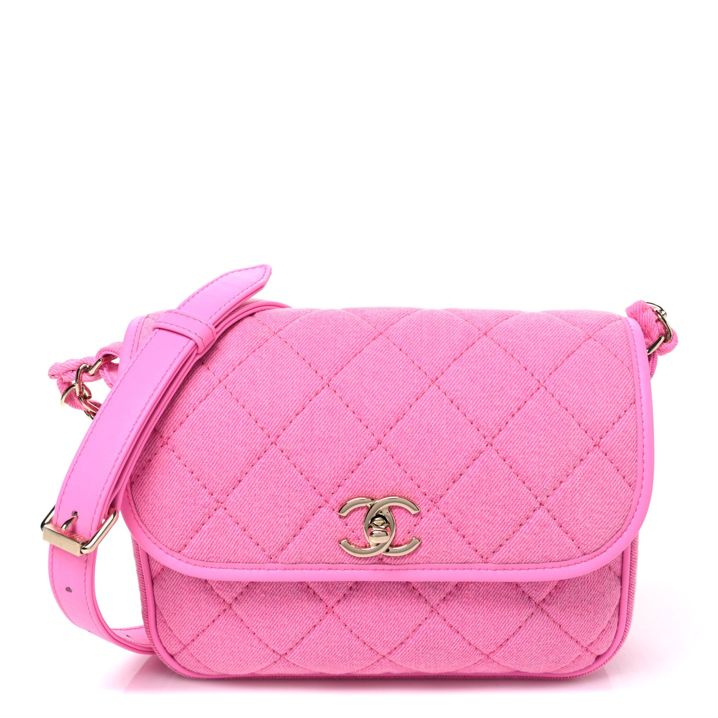 Denim Quilted Small Messenger Flap Neon Pink