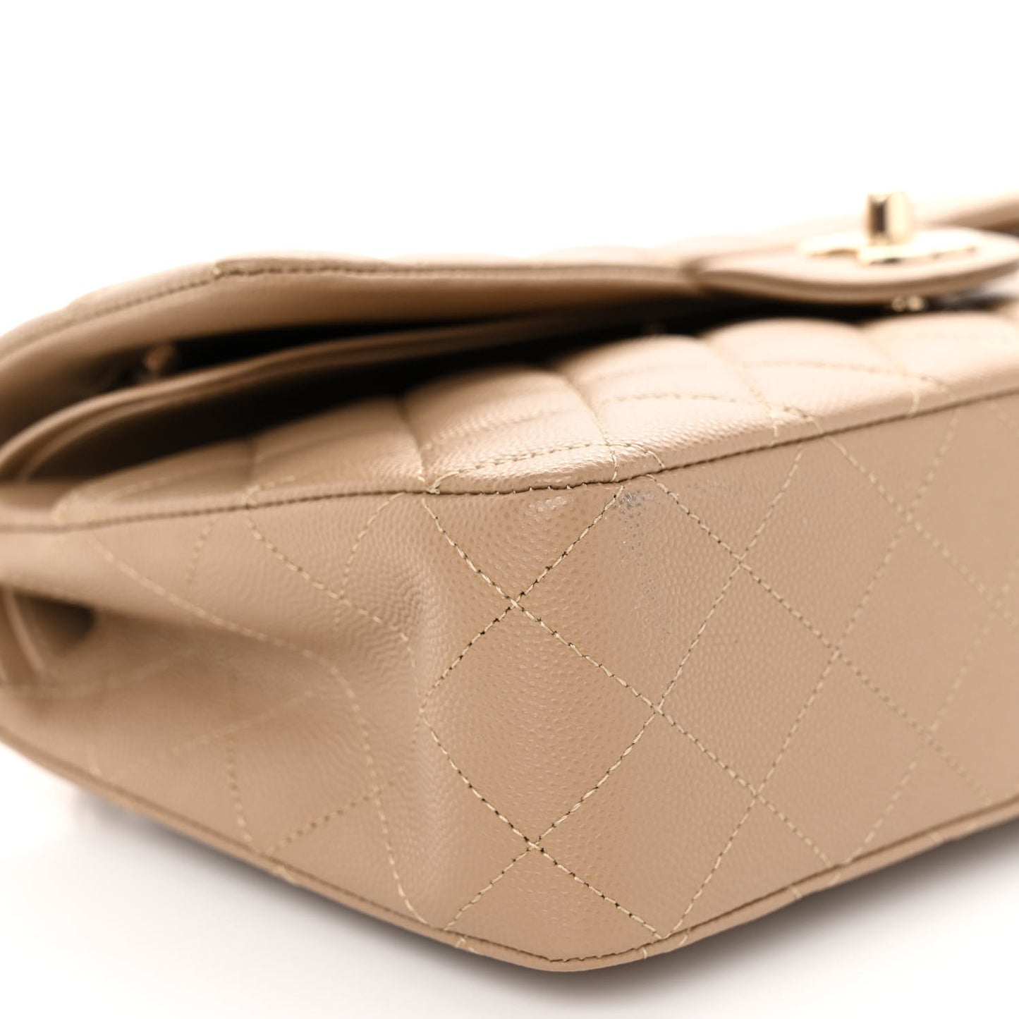 Caviar Quilted Medium Double Flap Dark Beige