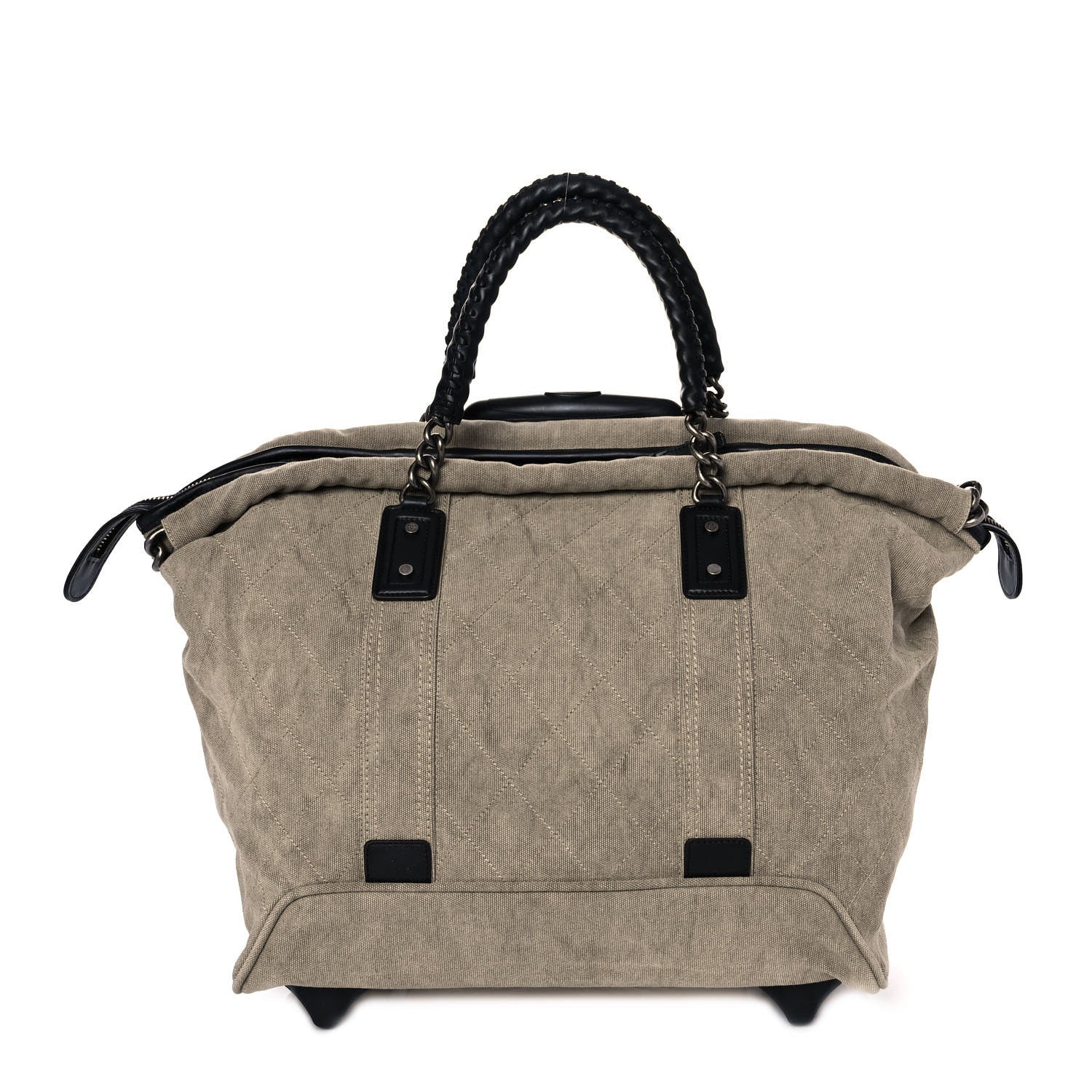 Chanel Washed Toile Calfskin Quilted Trolley Beige Black 3 of 11