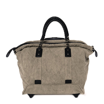 Chanel Washed Toile Calfskin Quilted Trolley Beige Black 3 of 11