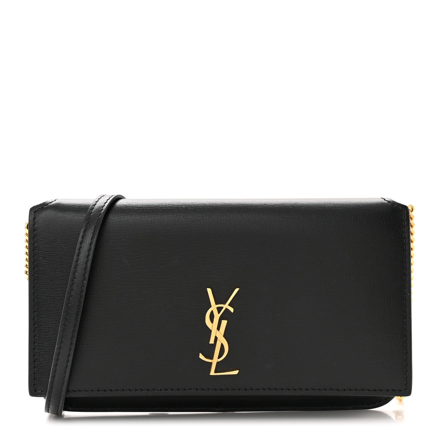 Saint Laurent SAINT LAURENT Smooth Calfskin Monogram Phone Holder Crossbody Black 1 of 9