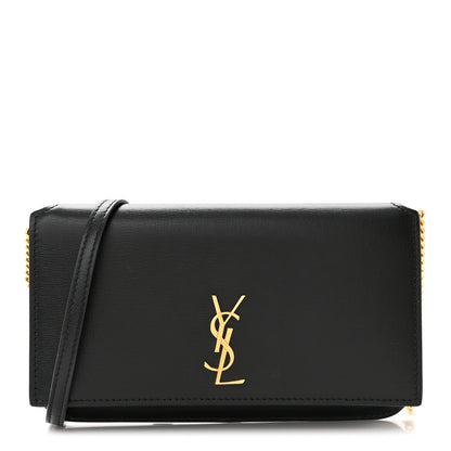 Saint Laurent SAINT LAURENT Smooth Calfskin Monogram Phone Holder Crossbody Black 1 of 9