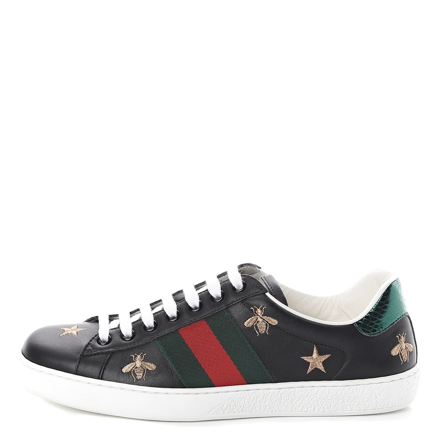 Gucci Calfskin Ayers Mens Web Bee Star Embroidered Ace Sneakers 5.5 Black 1 of 7