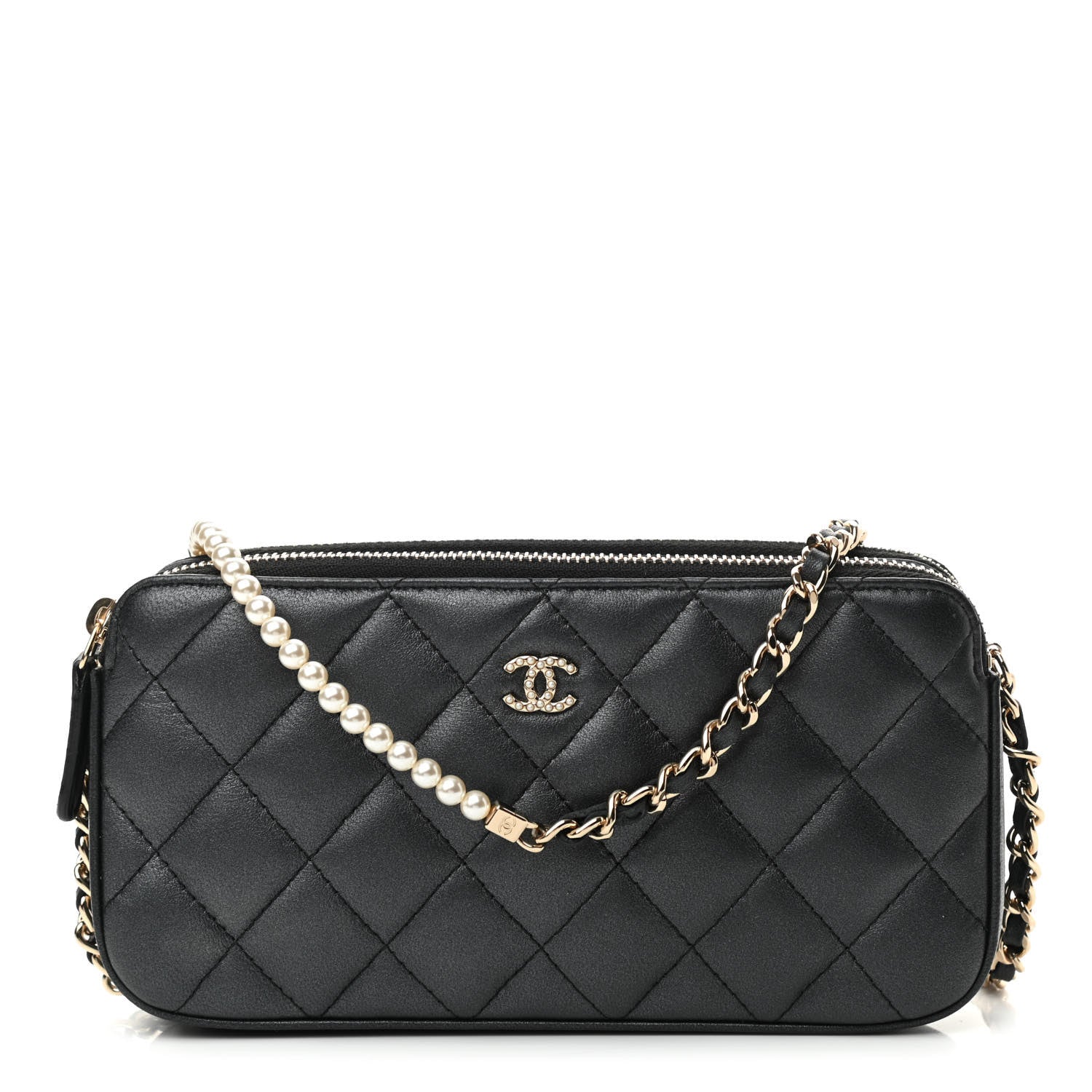 Chanel Iridescent Lambskin Quilted Pearl Clutch With Chain Black 1 of 13