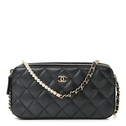 Chanel Iridescent Lambskin Quilted Pearl Clutch With Chain Black 1 of 13