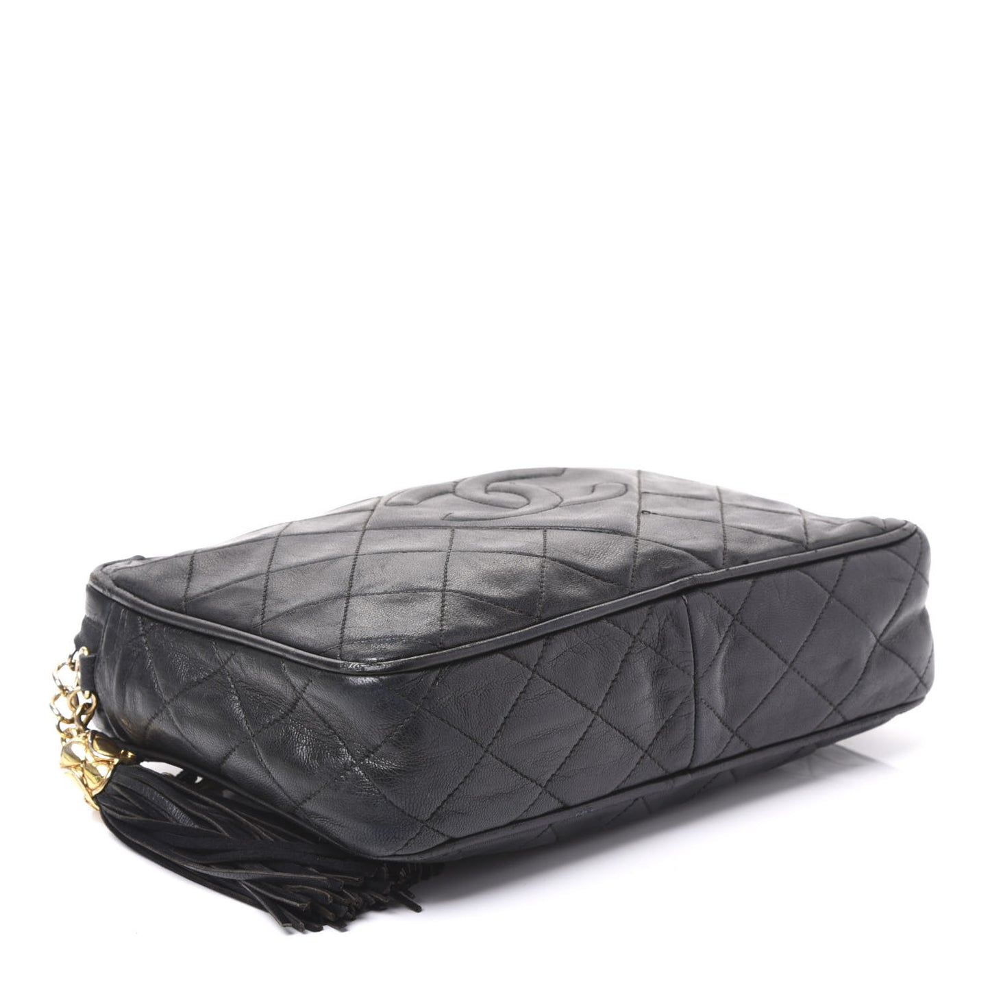 Lambskin Quilted CC Tassel Camera Case Black