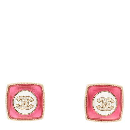 Chanel Metal Glass Pearl Strass CC Earrings Pink Gold 1 of 3