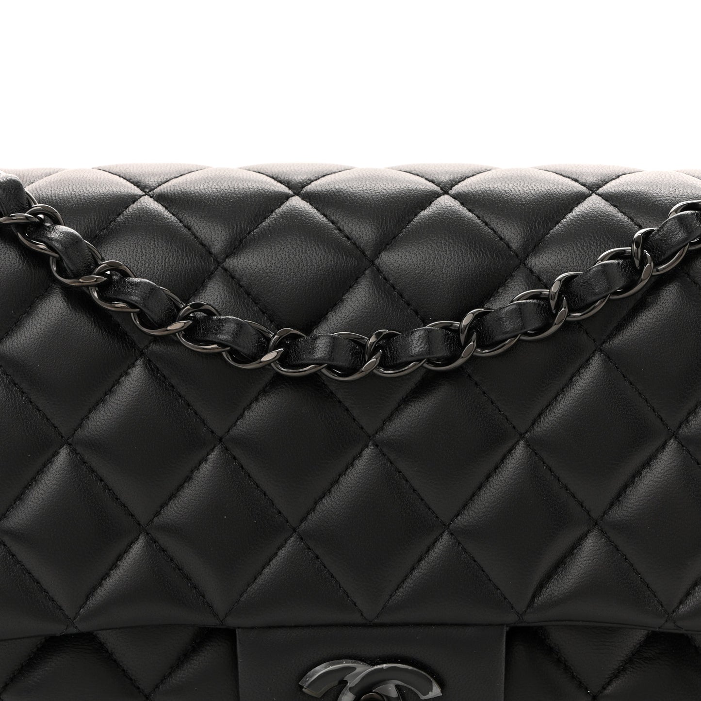 Lambskin Quilted Medium Double Flap So Black