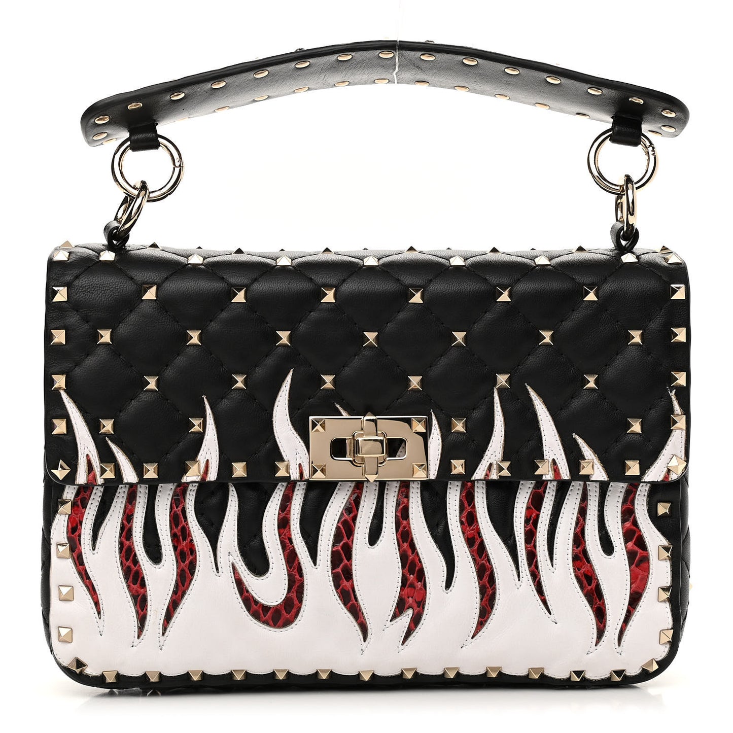 Lambskin Ayers Flames Medium Rockstud Spike Shoulder Bag Black