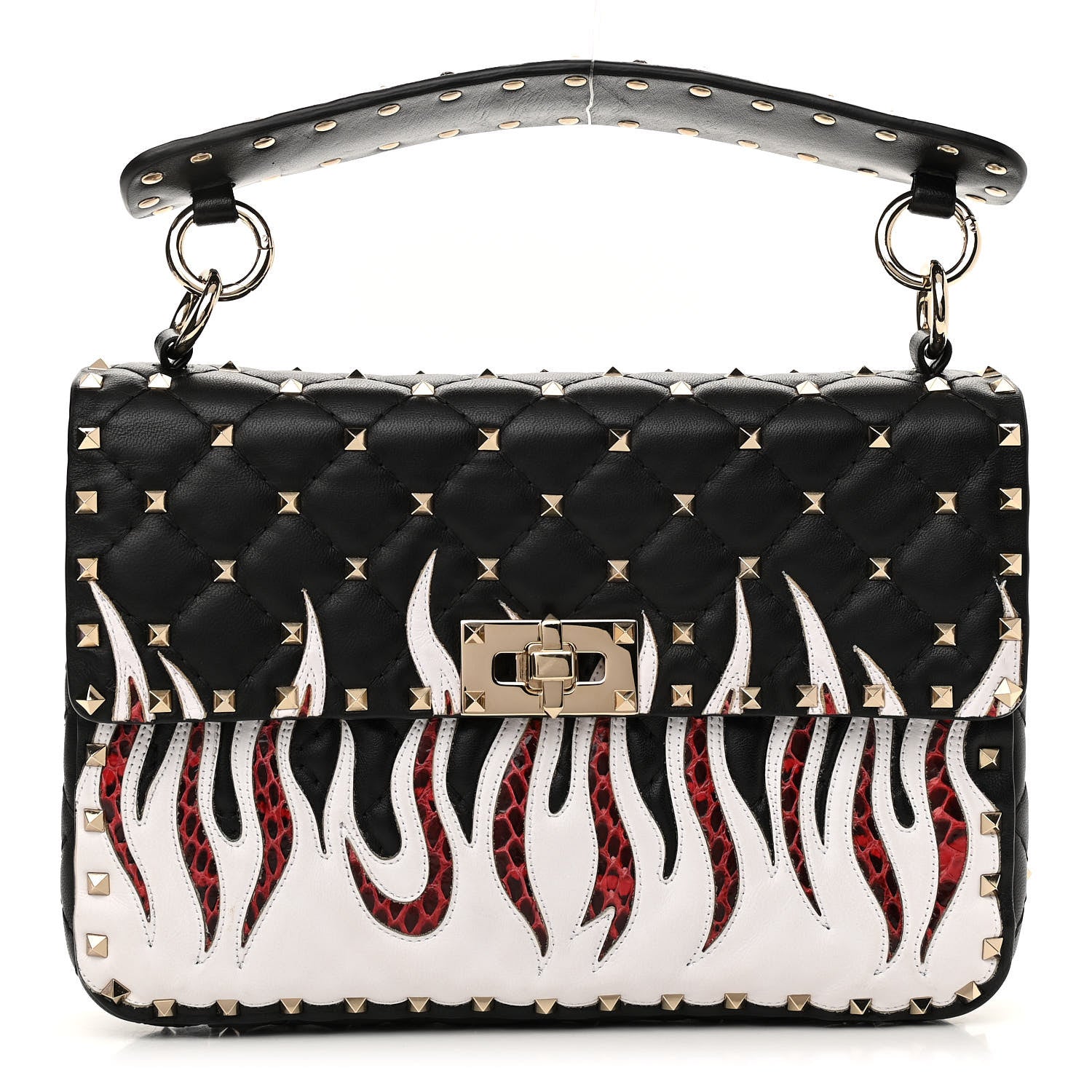 Valentino Garavani Lambskin Ayers Flames Medium Rockstud Spike Shoulder Bag Black 1 of 9